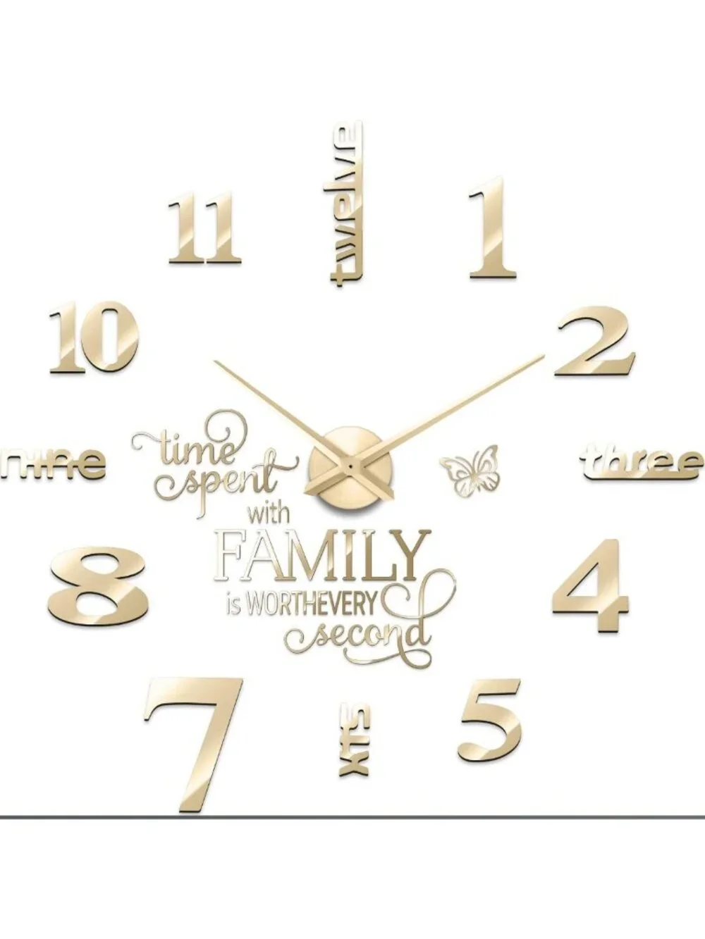3D Large Frameless DIY Wall Clock - Modern Home Decor, Family Quote Stickers